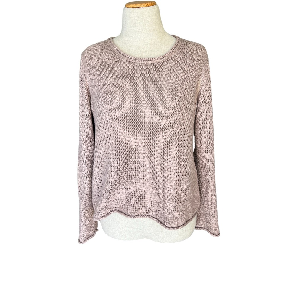 Baevely Knit Sweater‎ Womens Size M Taupe Brown Textured Crew Neck Cottagecore